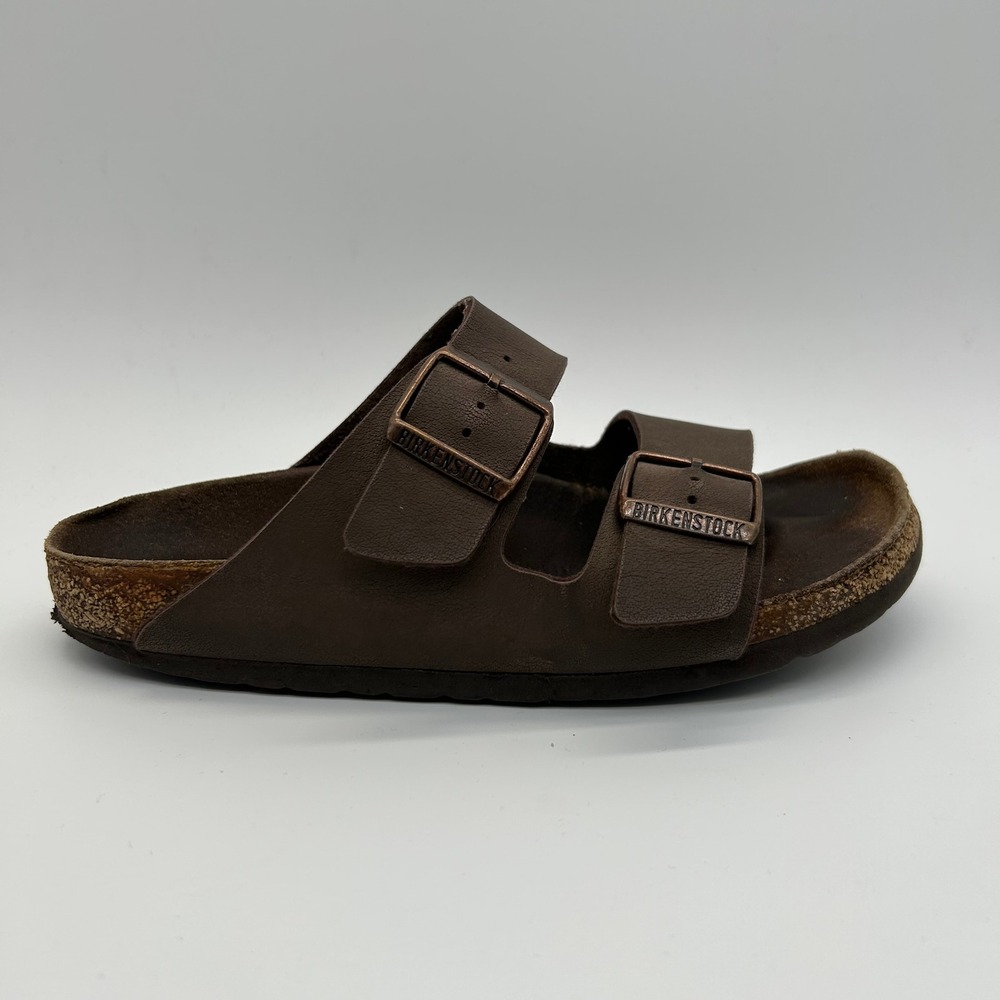 Birkenstock Arizona Sandals Womens 37 Brown Birko-Flor Two Strap Slide Comfort